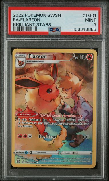 2022 Pokemon Sword & Shield Brilliant Stars Fa/Flareon #Tg01 (Brilliant Stars) Mint 9 front