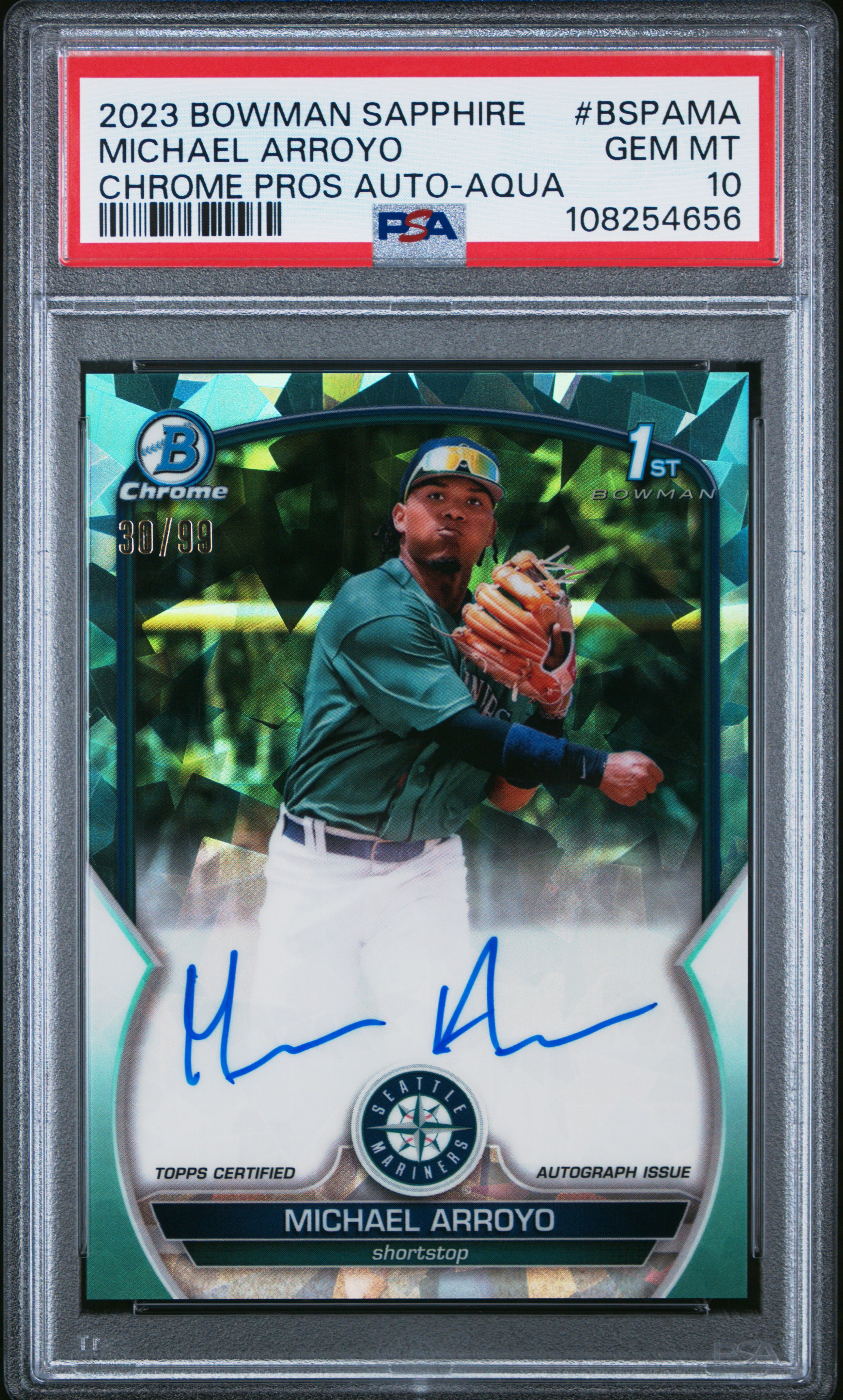 2023 Bowman Sapphire Edition Chrome Prospects Autographs Michael Arroyo Aqua #BSPAMA PSA 10