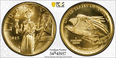 2015-W $100 High Relief  .9999 Fine Gold MS70