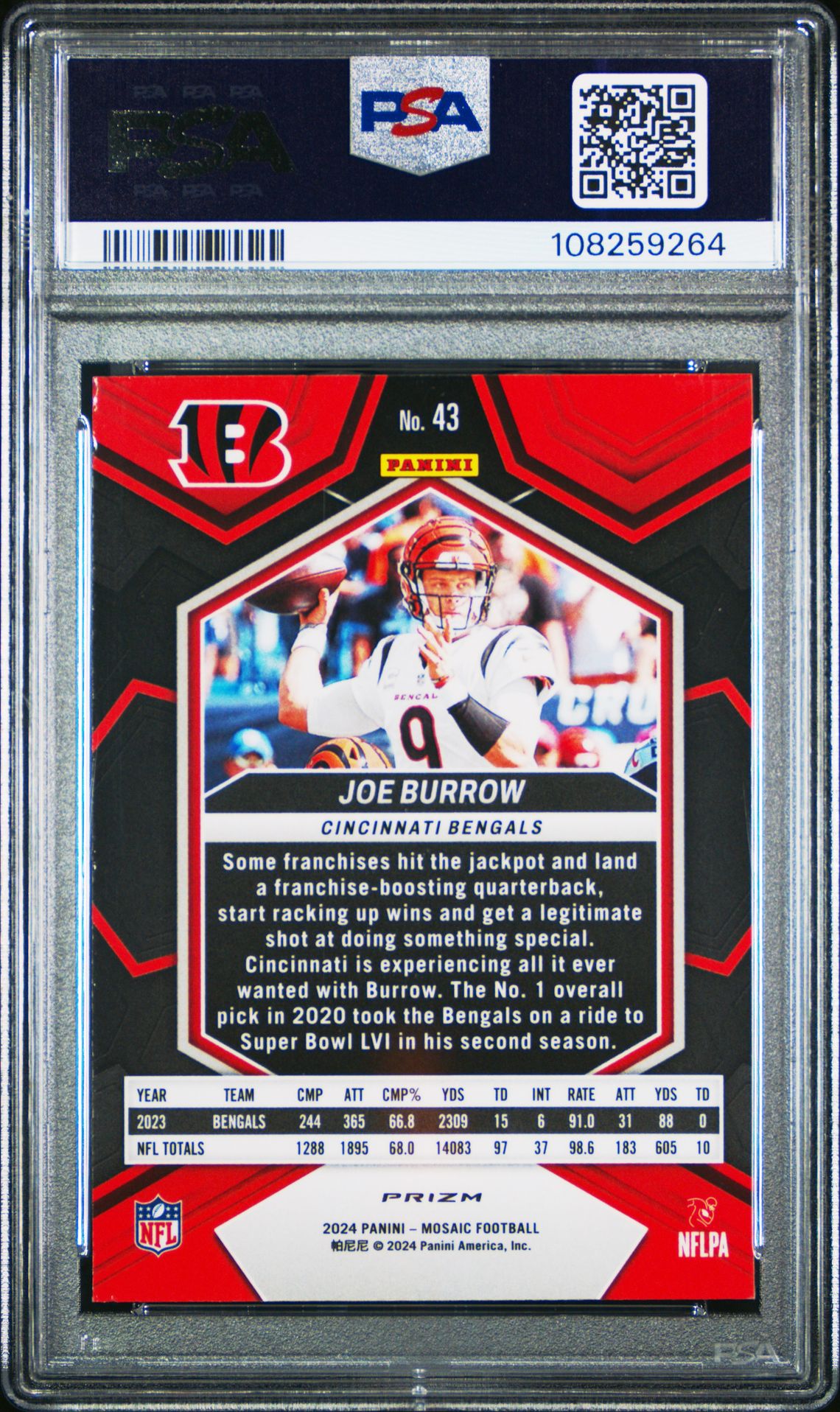 2024 Panini Mosaic Joe Burrow #43 (Reactive Yellow) Mint 9 back