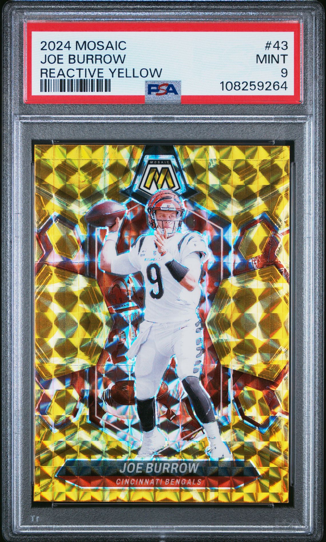 2024 Panini Mosaic Joe Burrow #43 (Reactive Yellow) Mint 9 front