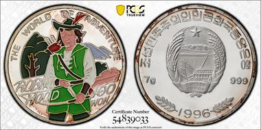 1996 100 Won Robin Hood - Colorized World of Adventure PR68DCAM