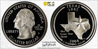 2004-S 25C Texas Silver PR69DCAM