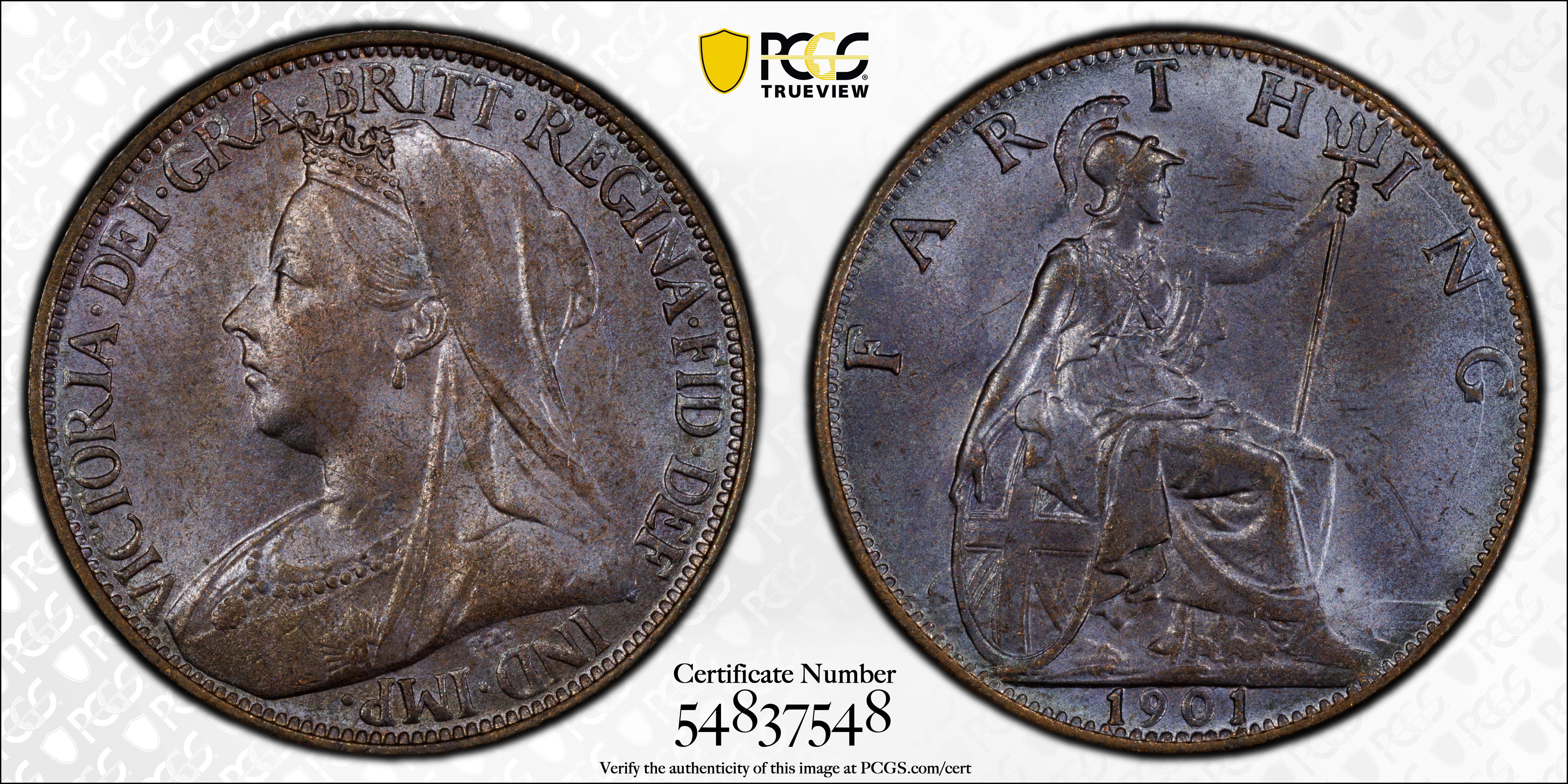 PCGS套币收藏: 1901 1/4D S-3964 Blackened finish #54837548