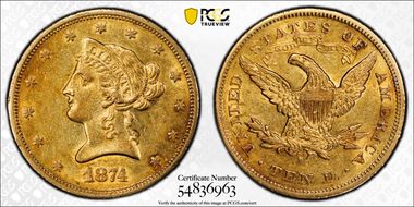 1874-S $10 AU55