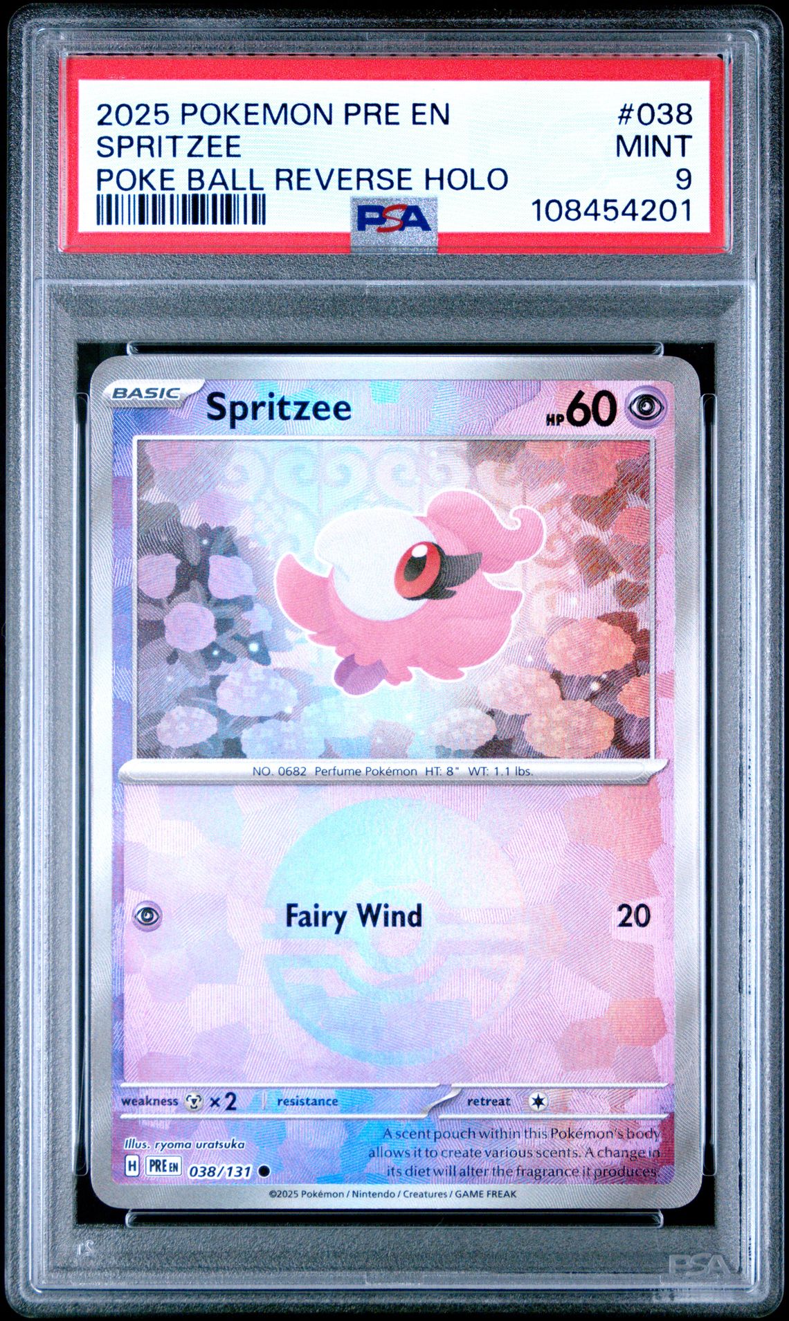 2025 Pokemon POKEMON PRE EN-PRISMATIC EVOLUTIONS POKE BALL REVERSE HOLO #038 Spritzee front