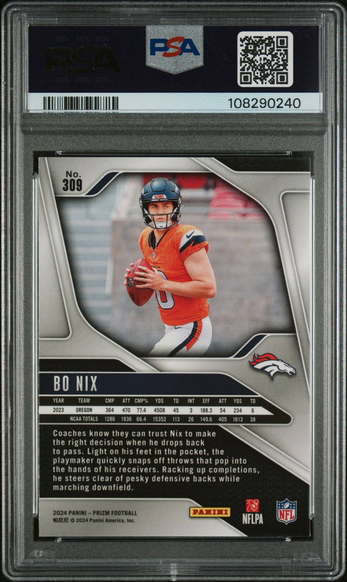 2024 Panini Prizm Bo Nix #309 Mint 9 back