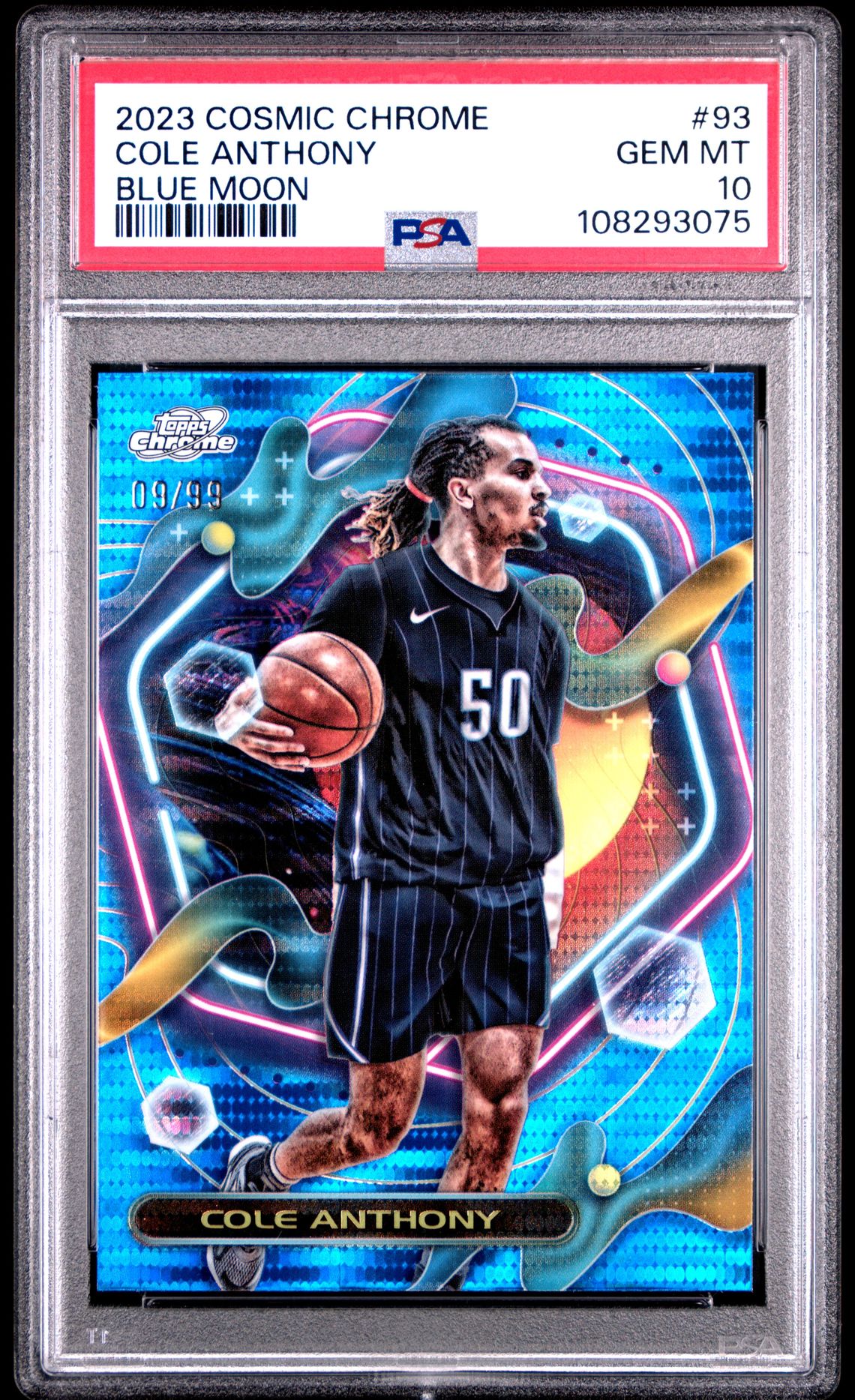 2023 Topps Cosmic Chrome Cole Anthony #93 (Blue Moon) Gem Mt 10 front view - PSA graded GEM MT 10
