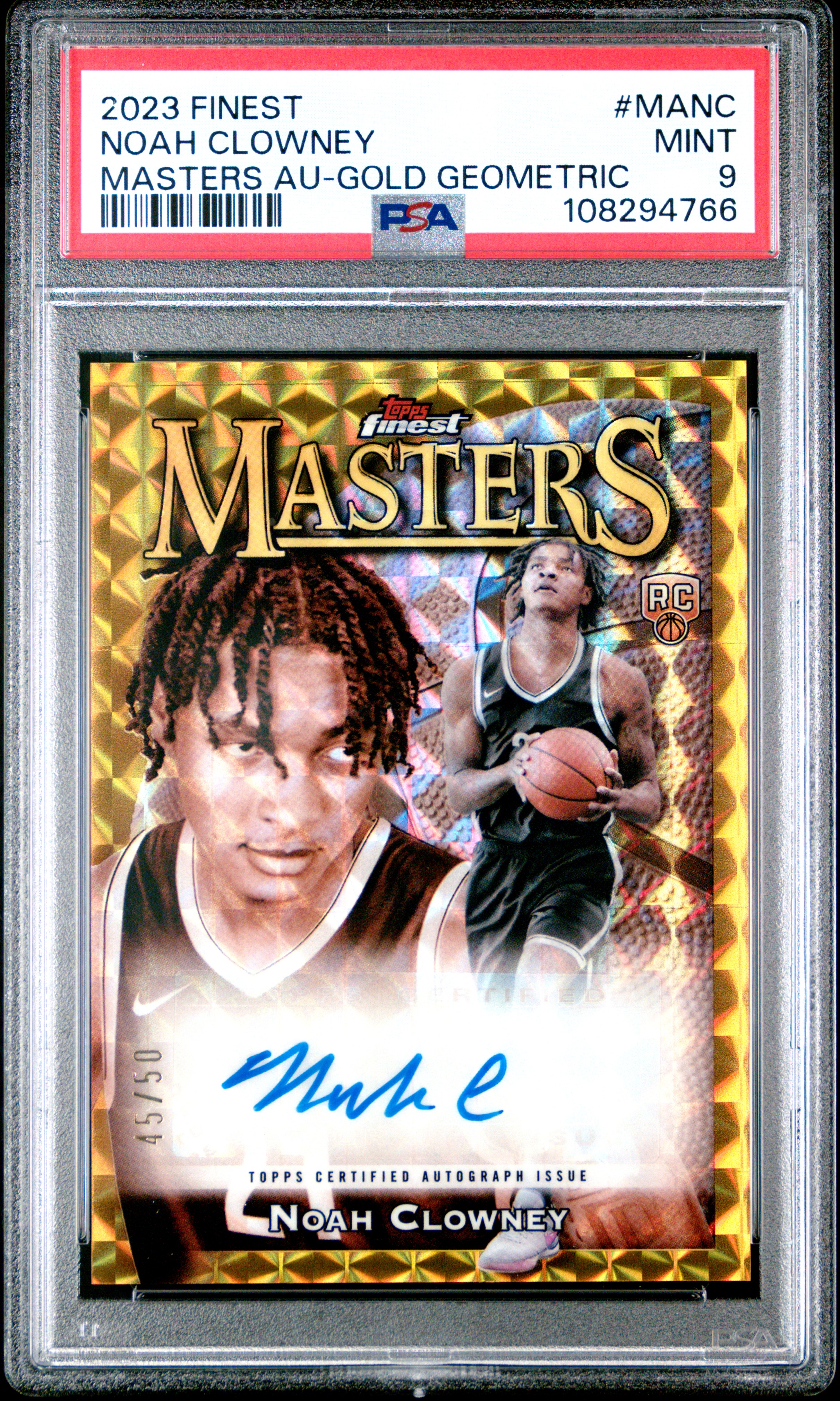 2023 #MANC Noah Clowney PSA 9 Topps Finest Masters Autographs