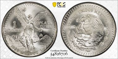 1989-Mo Onza Libertad Ag w/o Dot 999 MS68