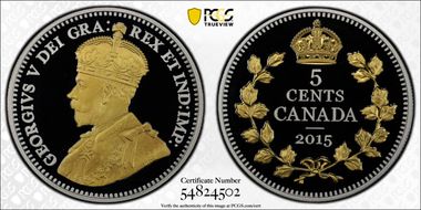 2015 5C Crossed Maple Boughs Select Gilt Ag PR70DCAM