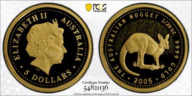 2005-P $5 Kangaroo-Nugget Colorized PR70DCAM