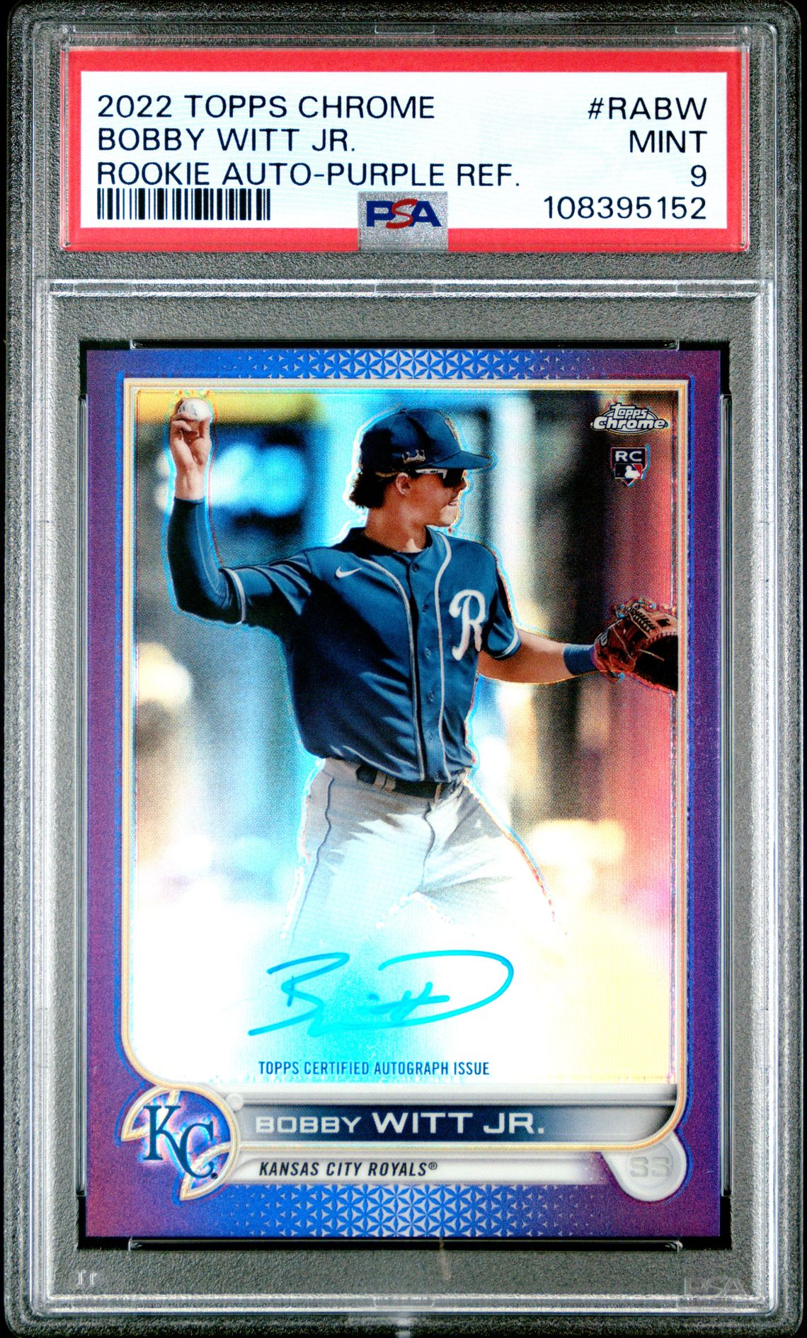 2022 Topps TOPPS CHROME ROOKIE AUTOGRAPHS Purple Refractor #RABW Bobby Witt Jr. front