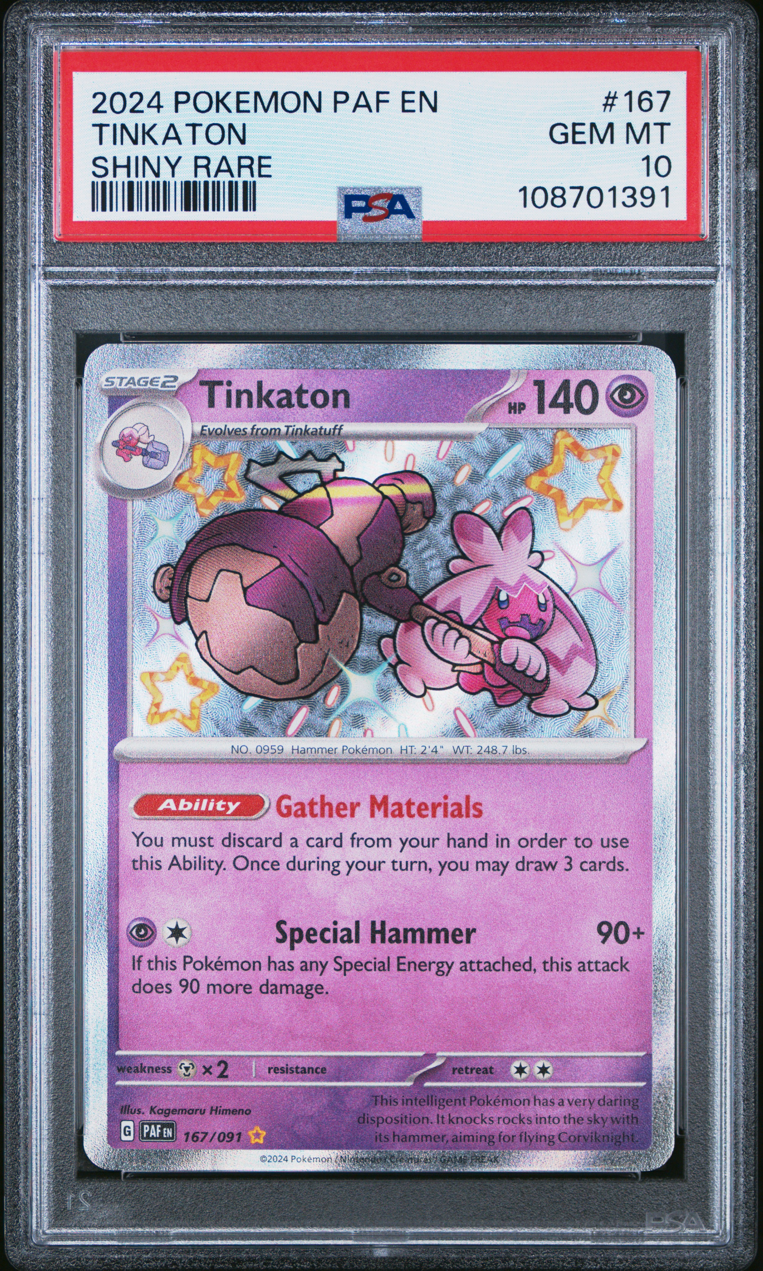 2024 #167 Tinkaton PSA 10 Paf EN-Paldean Fates