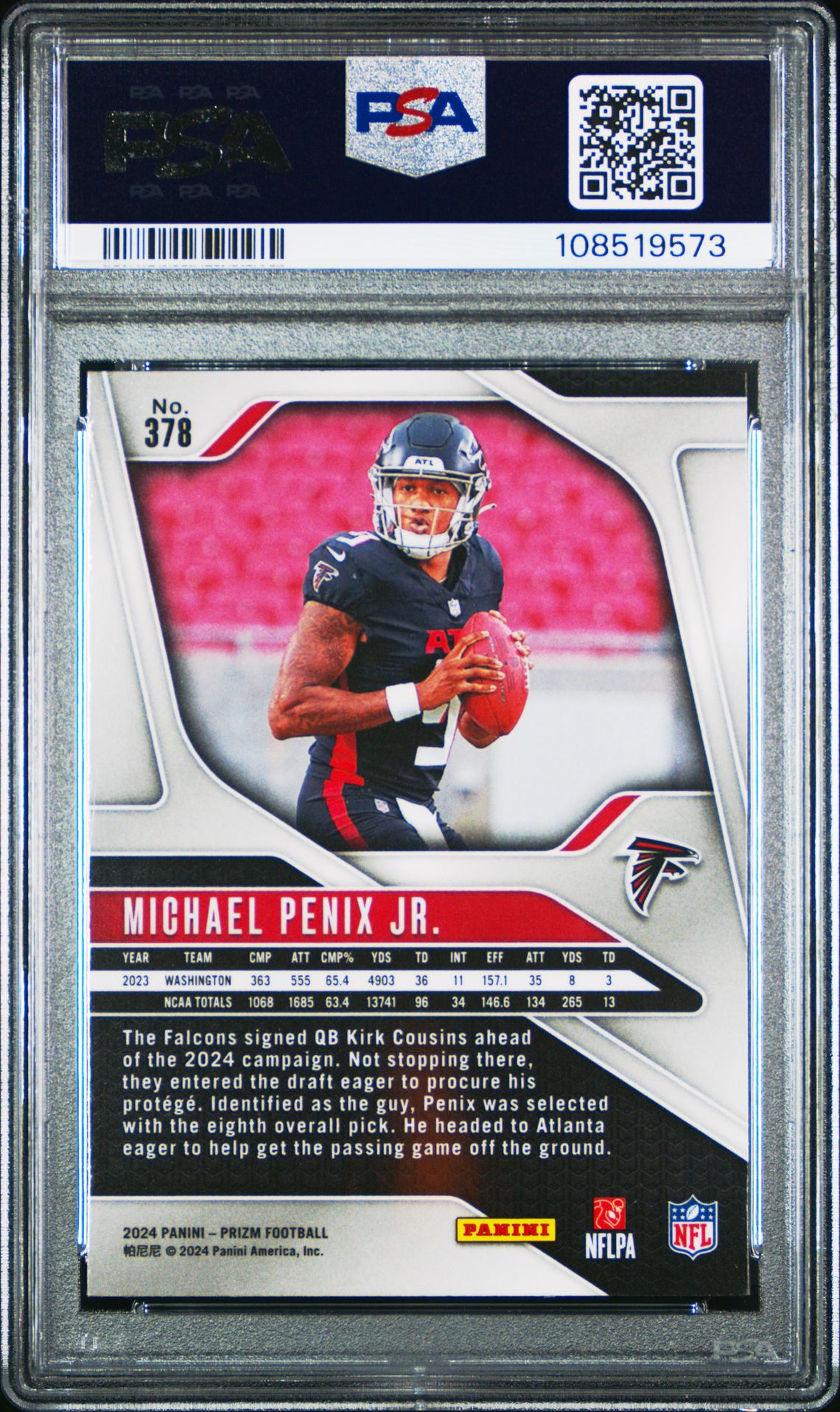 2024 Panini Prizm Michael Penix Jr. #378 Gem Mt 10 back