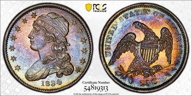 1834 25C B-1, Late Die State MS62