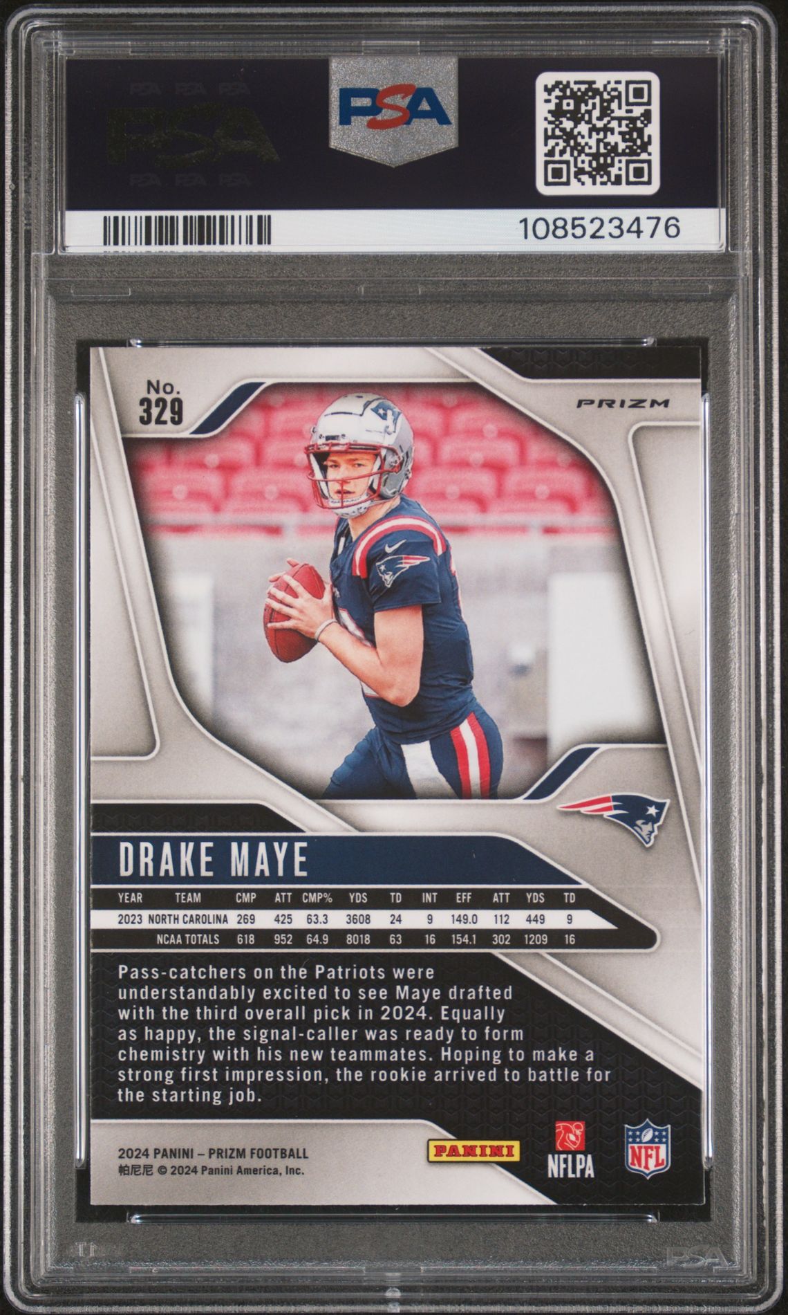 2024 Panini Prizm Drake Maye #329 (Silver Prizm) Mint 9 back