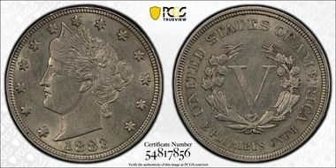 1883 5C No CENTS AU58