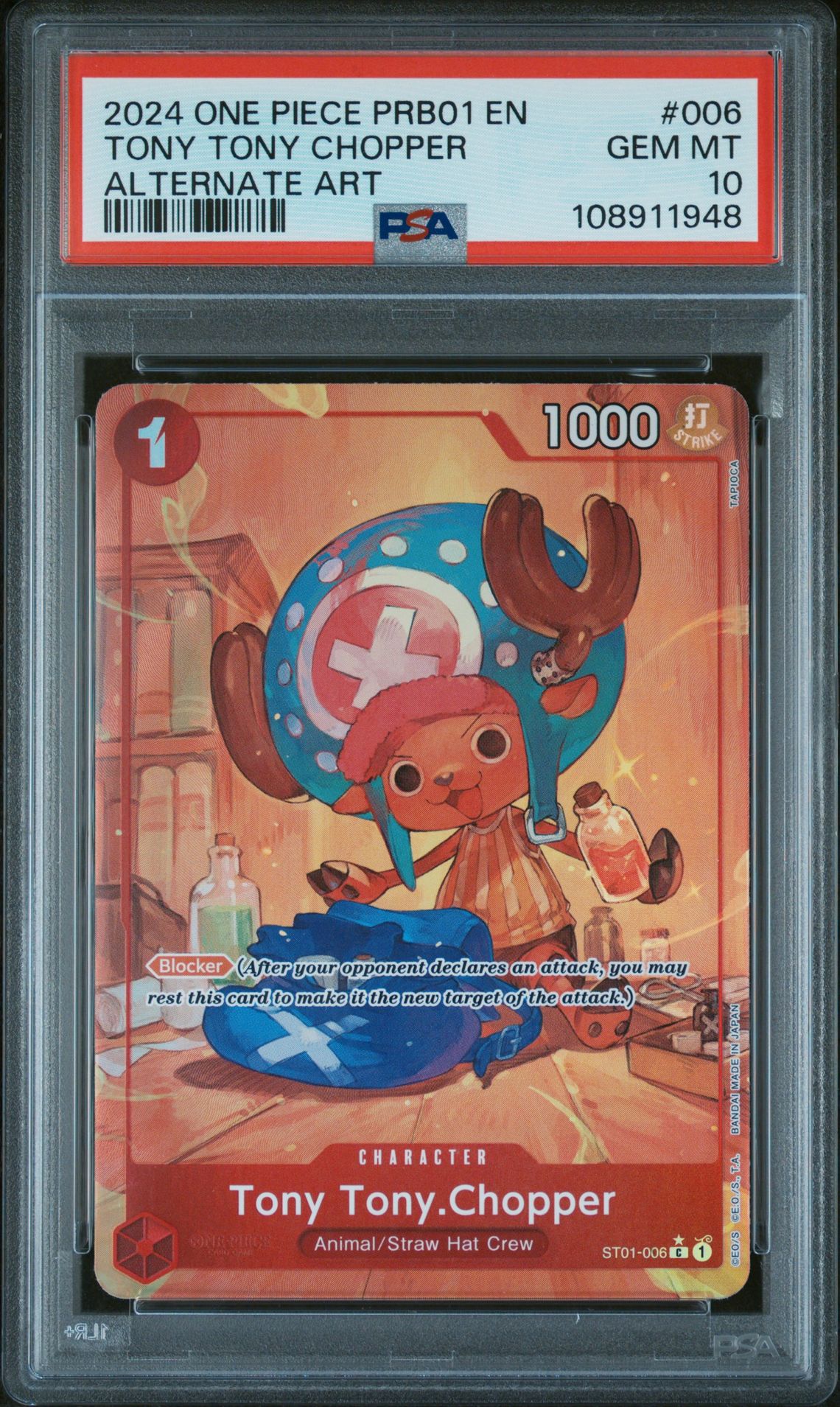 2024 One Piece Prb01-Premium Booster -One Piece Card The Best- Tony Tony Chopper #006 (Alternate Art) Gem Mt 10 front