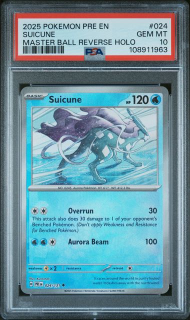 2025 Pokemon Pre En-Prismatic Evolutions Suicune #024 (Master Ball Reverse Holo) Gem Mt 10 front