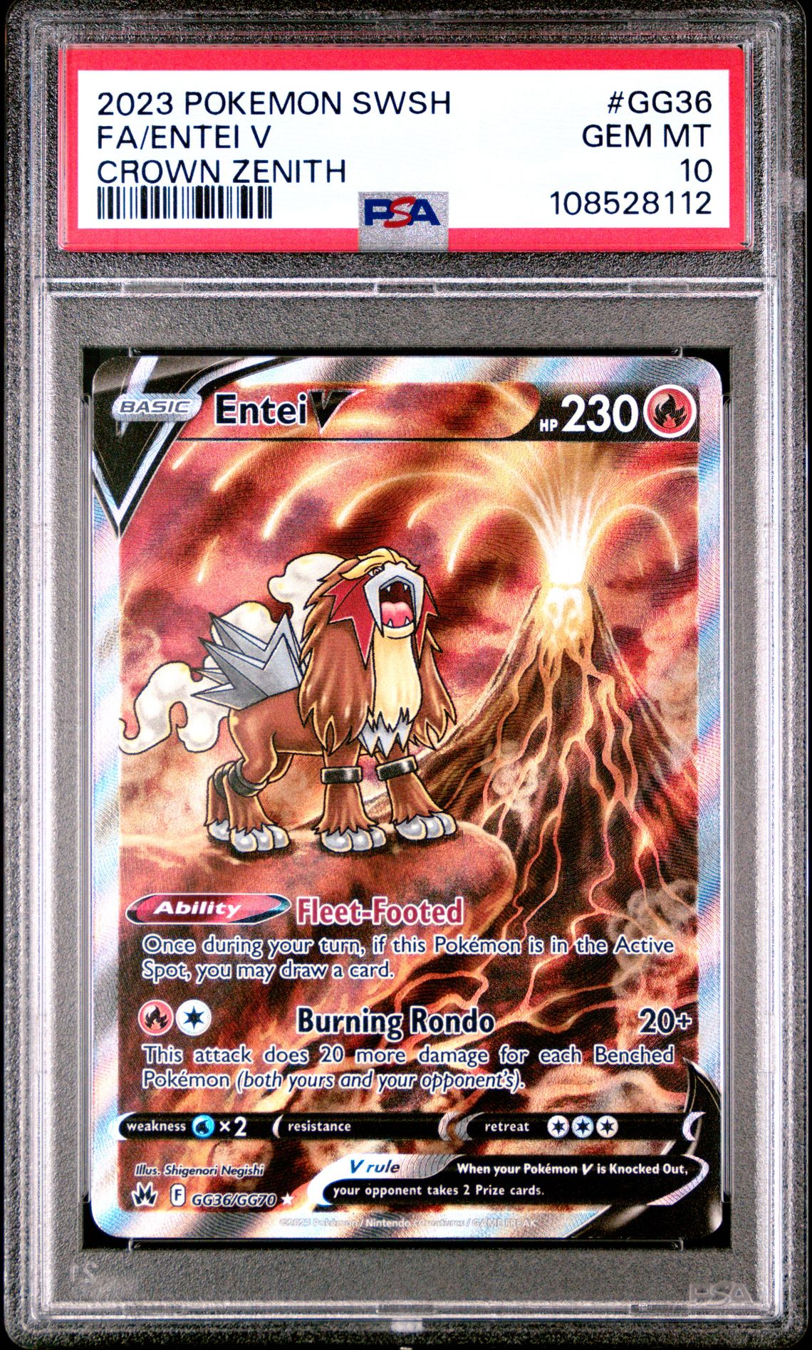 2023 POKEMON SWORD AND SHIELD CROWN ZENITH FA/ENTEI V CROWN ZENITH GG36 GEM MT 10 front