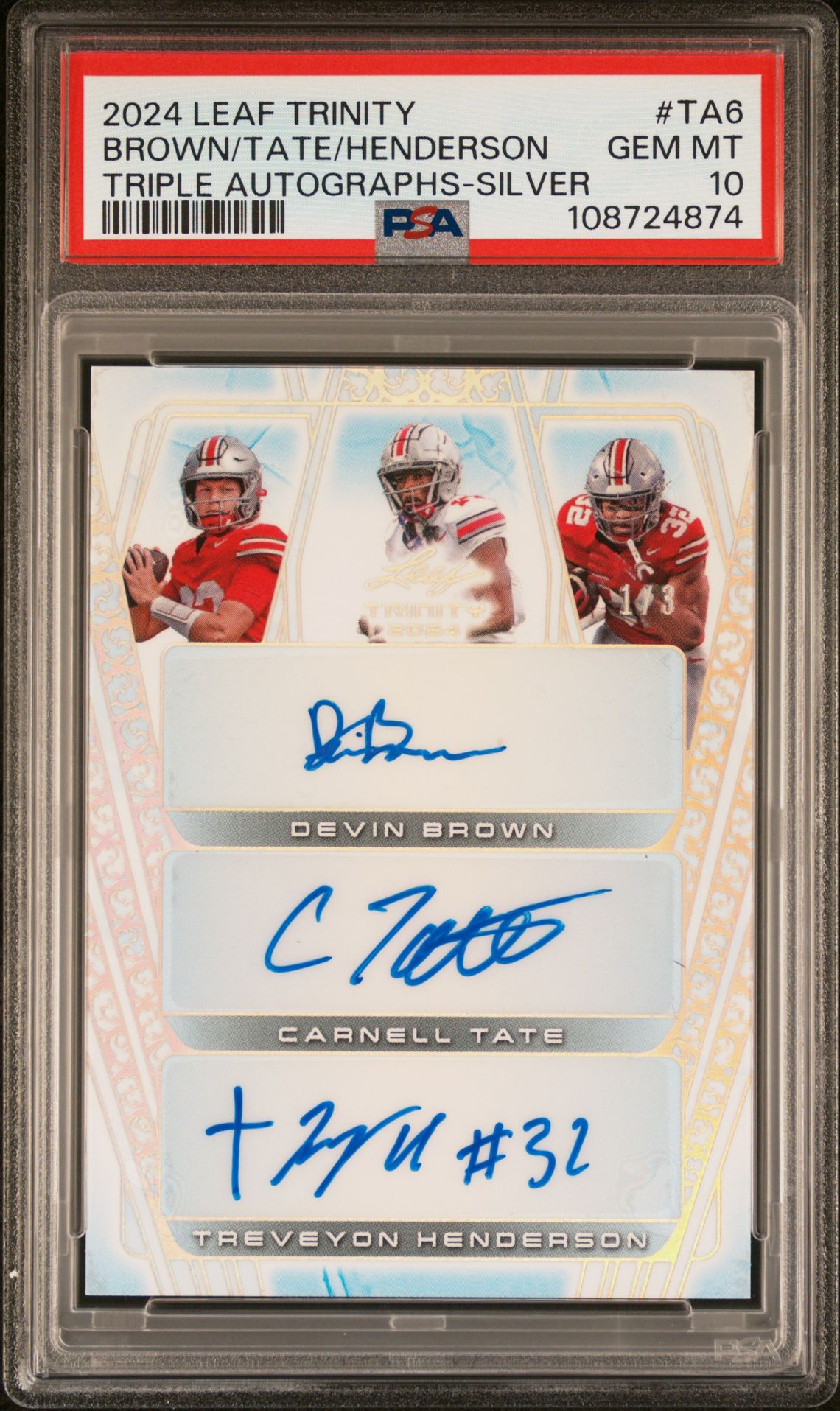 2024 Leaf Trinity Triple Autographs Brown/Tate/Henderson #Ta6 (Triple Autographs-Silver) Gem Mt 10 front