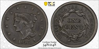 1843 1C Petite Head, Small Letters XF45BN