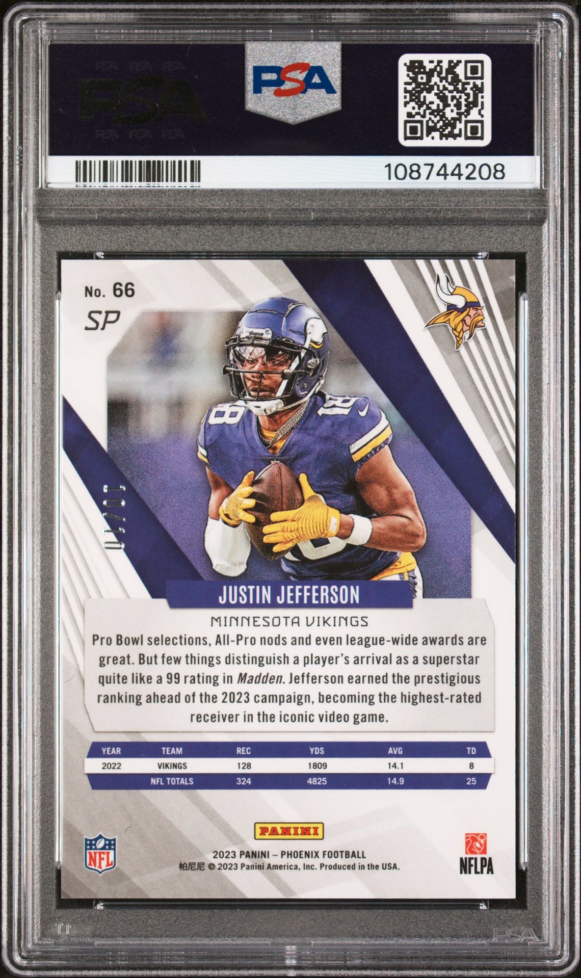 2023 Panini Phoenix Justin Jefferson #66 (Sp-Red Pandora) Gem Mt 10 back