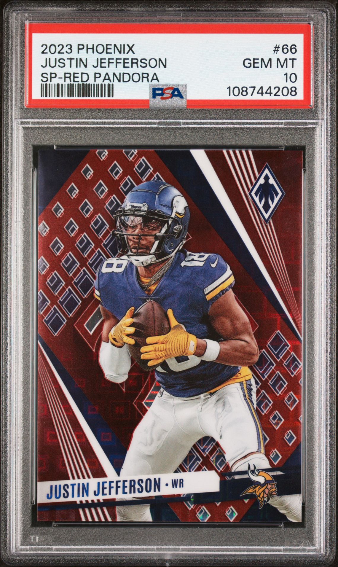 2023 Panini Phoenix Justin Jefferson #66 (Sp-Red Pandora) Gem Mt 10 front