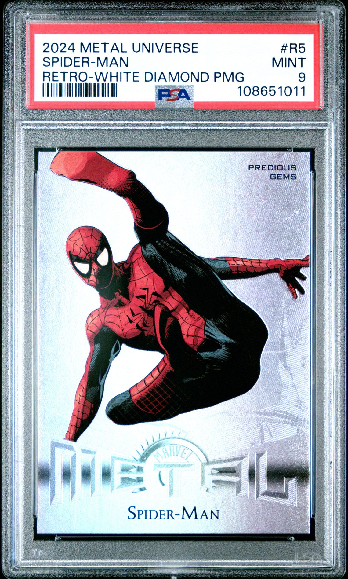 2024 SKYBOX METAL UNIVERSE AVENGERS RETRO WHITE DIAMOND PMG #R5 Spider-Man front