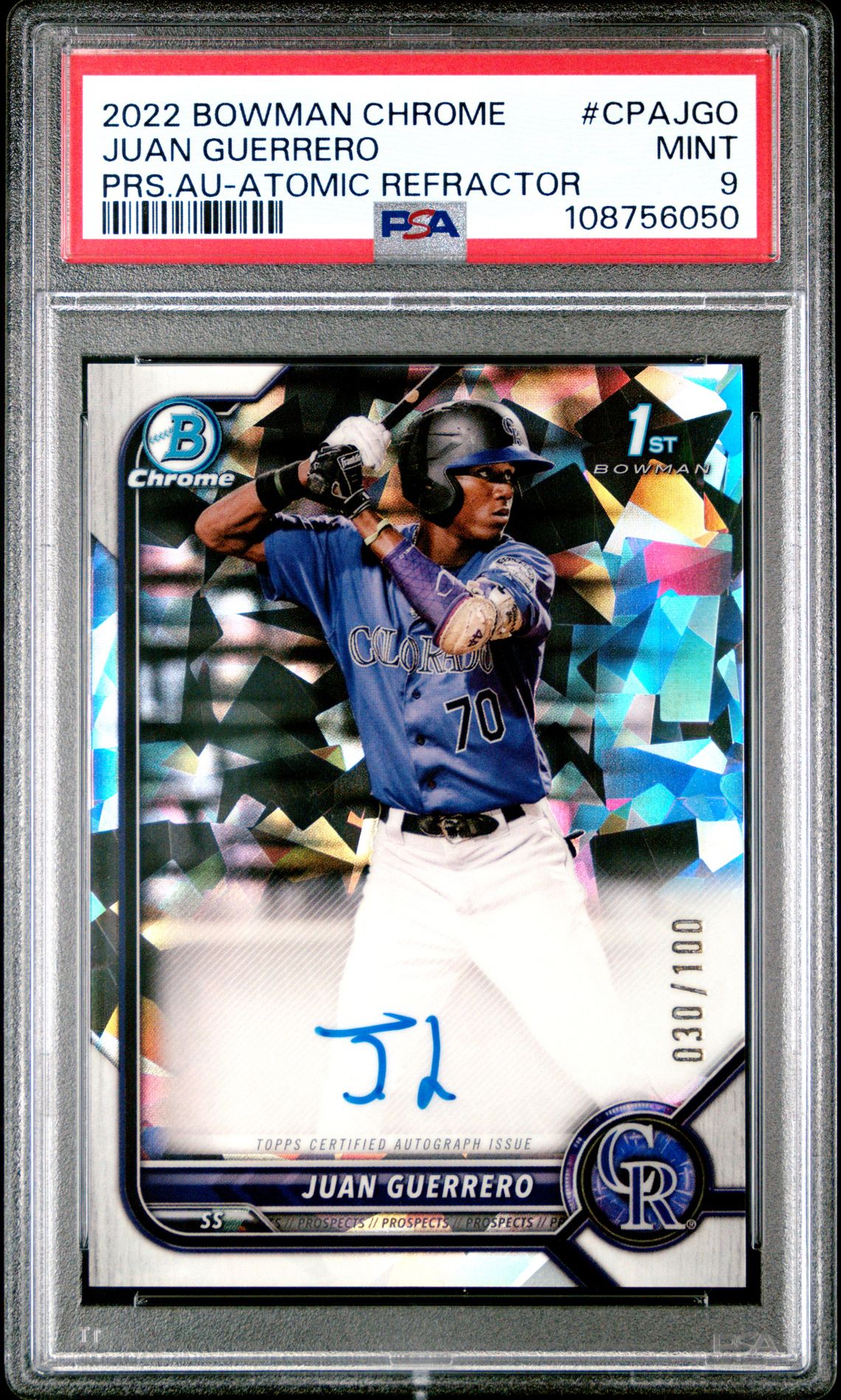 2022 Bowman Bowman Chrome PRS.AU-ATOMIC REFRACTOR Juan Guerrero front
