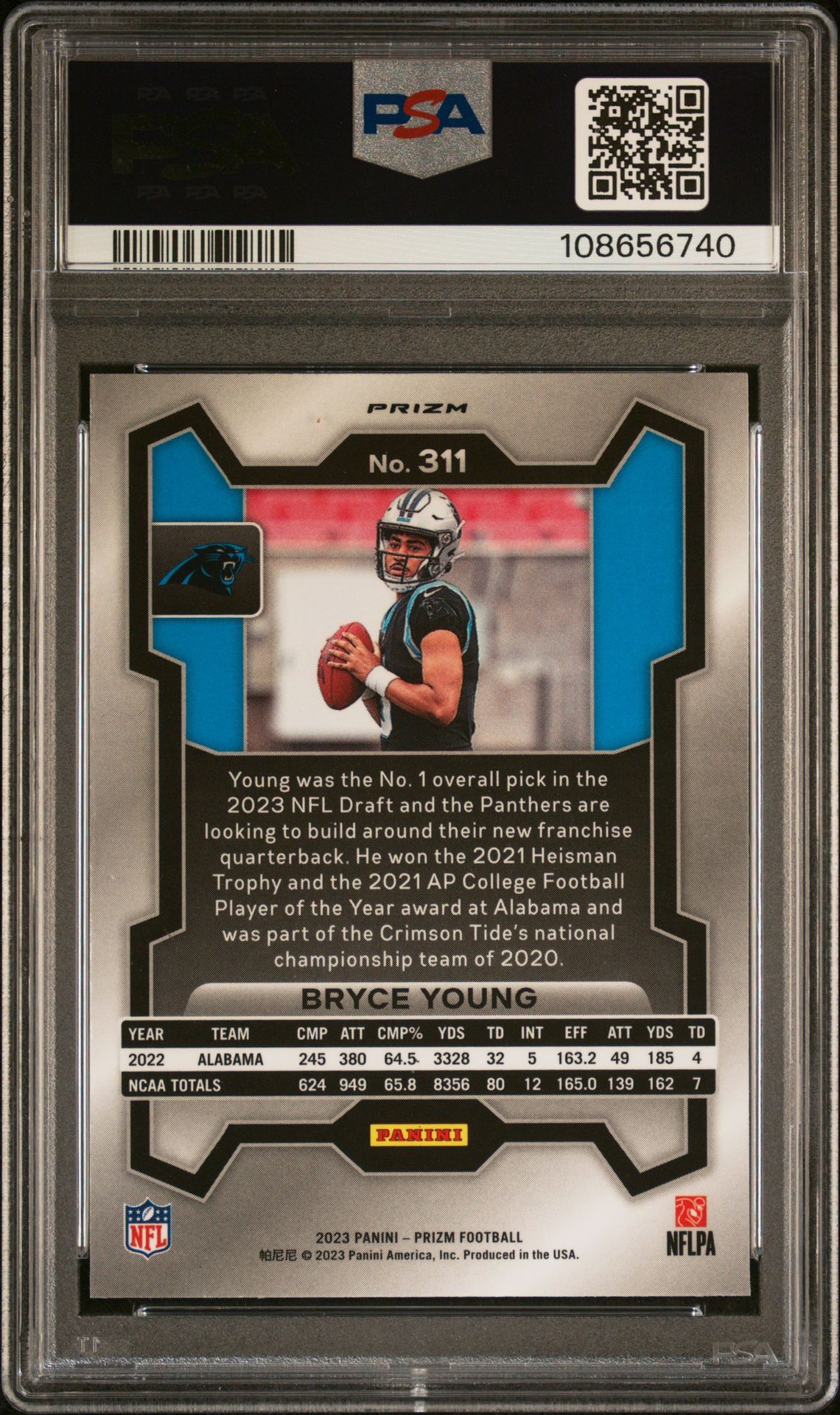 2023 Panini Prizm Bryce Young #311 (Lazer Prizm) Mint 9 back