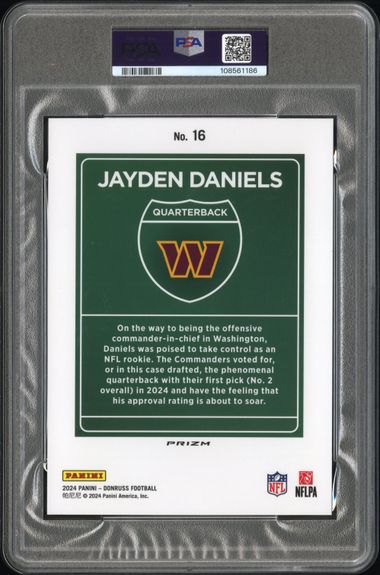 2024 Panini Donruss Downtown! Jayden Daniels #16 (Downtown!-Oversize) Mint 9 back