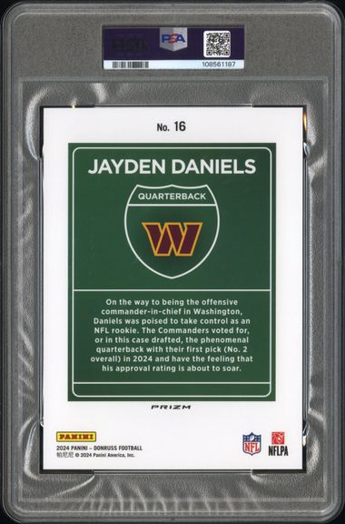 2024 Panini Donruss Downtown! Jayden Daniels #16 (Downtown!-Oversize) Mint 9 back