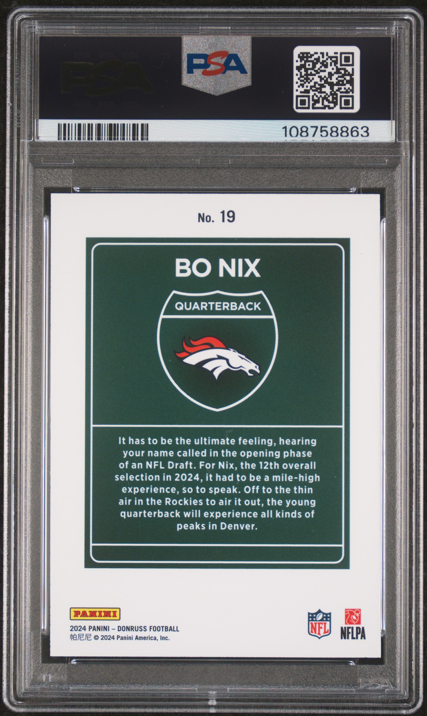2024 Panini Donruss Downtown! Bo Nix #19 Mint 9 back