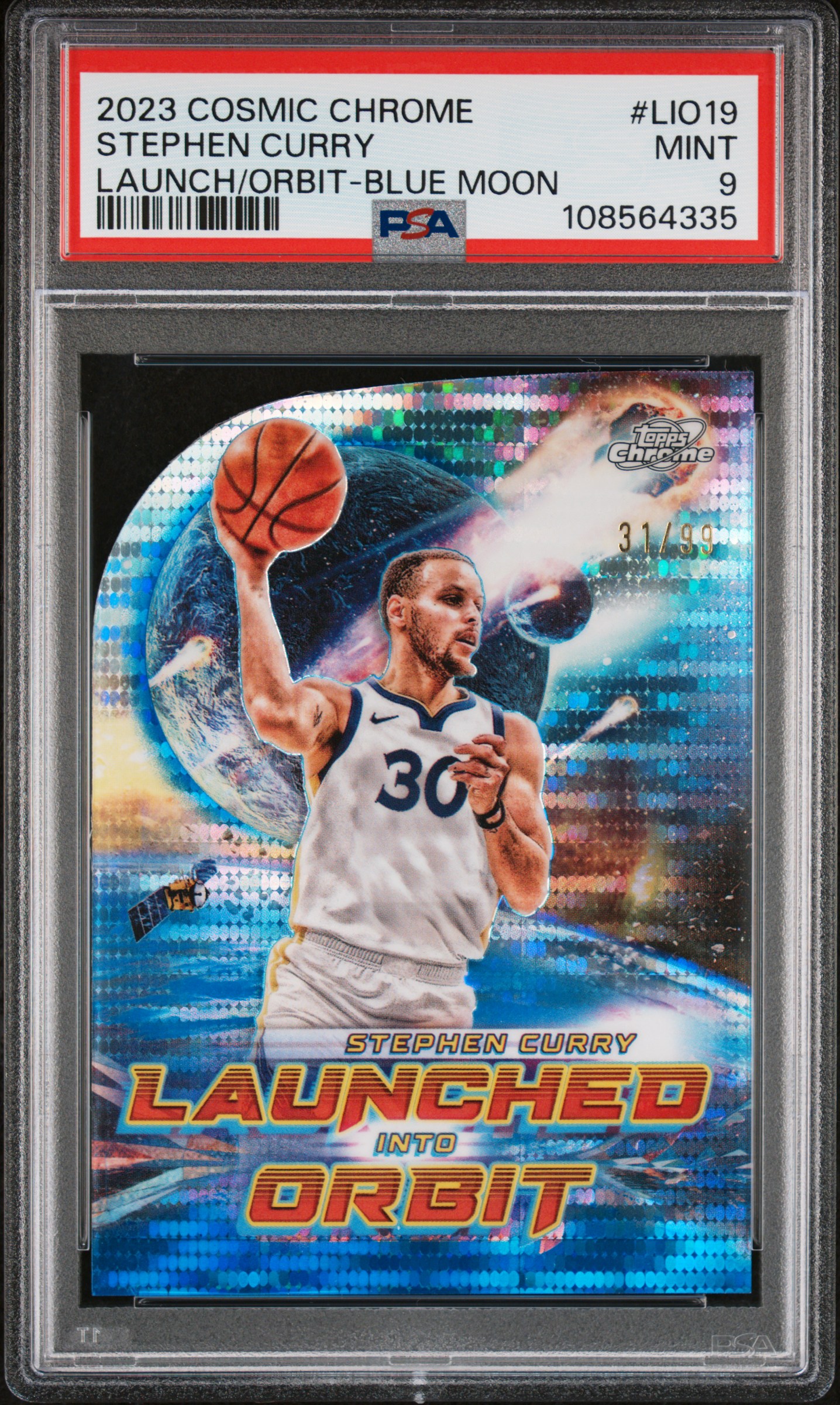 2023 Topps Cosmic Chrome Launched Into Orbit Stephen Curry #Lio19 (Launch/Orbit-Blue Moon) Mint 9 front