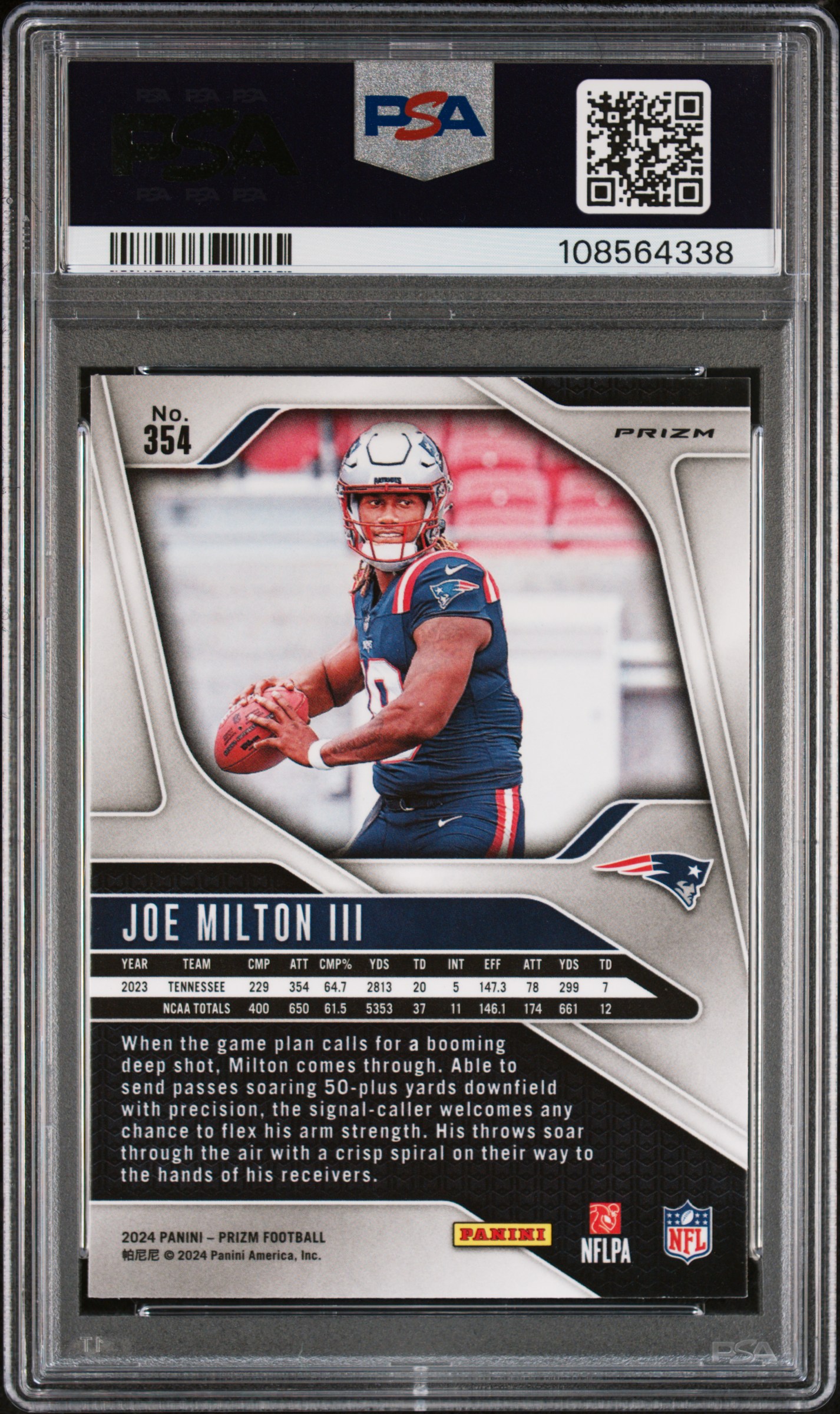 2024 Panini Prizm Joe Milton Iii #354 (Black & White Checker) Mint 9 back