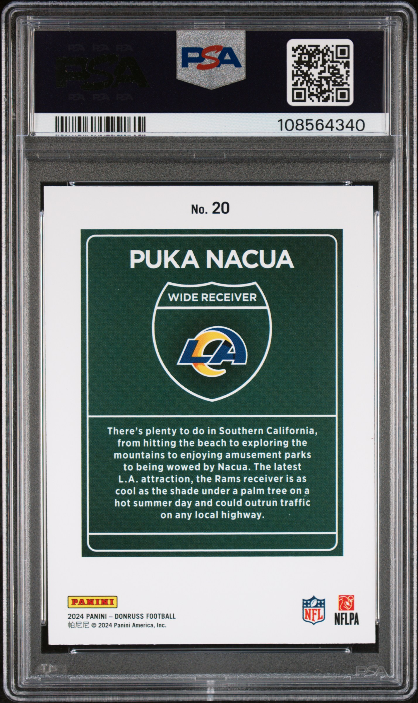 2024 Panini Donruss Downtown! Puka Nacua #20 Mint 9 back