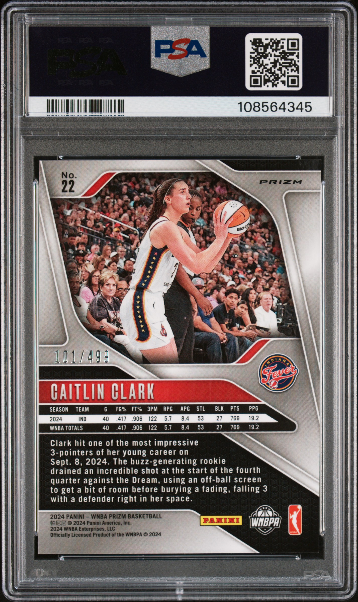 2024 Panini Prizm Wnba Caitlin Clark #22 (Pulsar) Mint 9 back