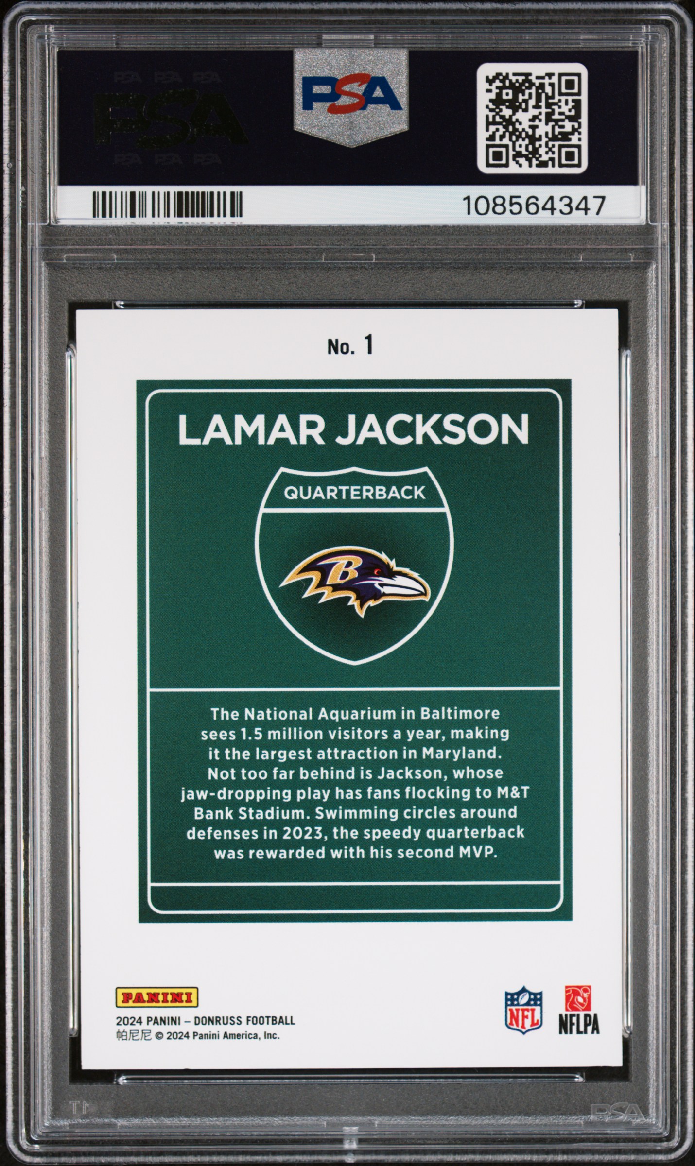 2024 Panini Donruss Downtown! Lamar Jackson #1 Gem Mt 10 back