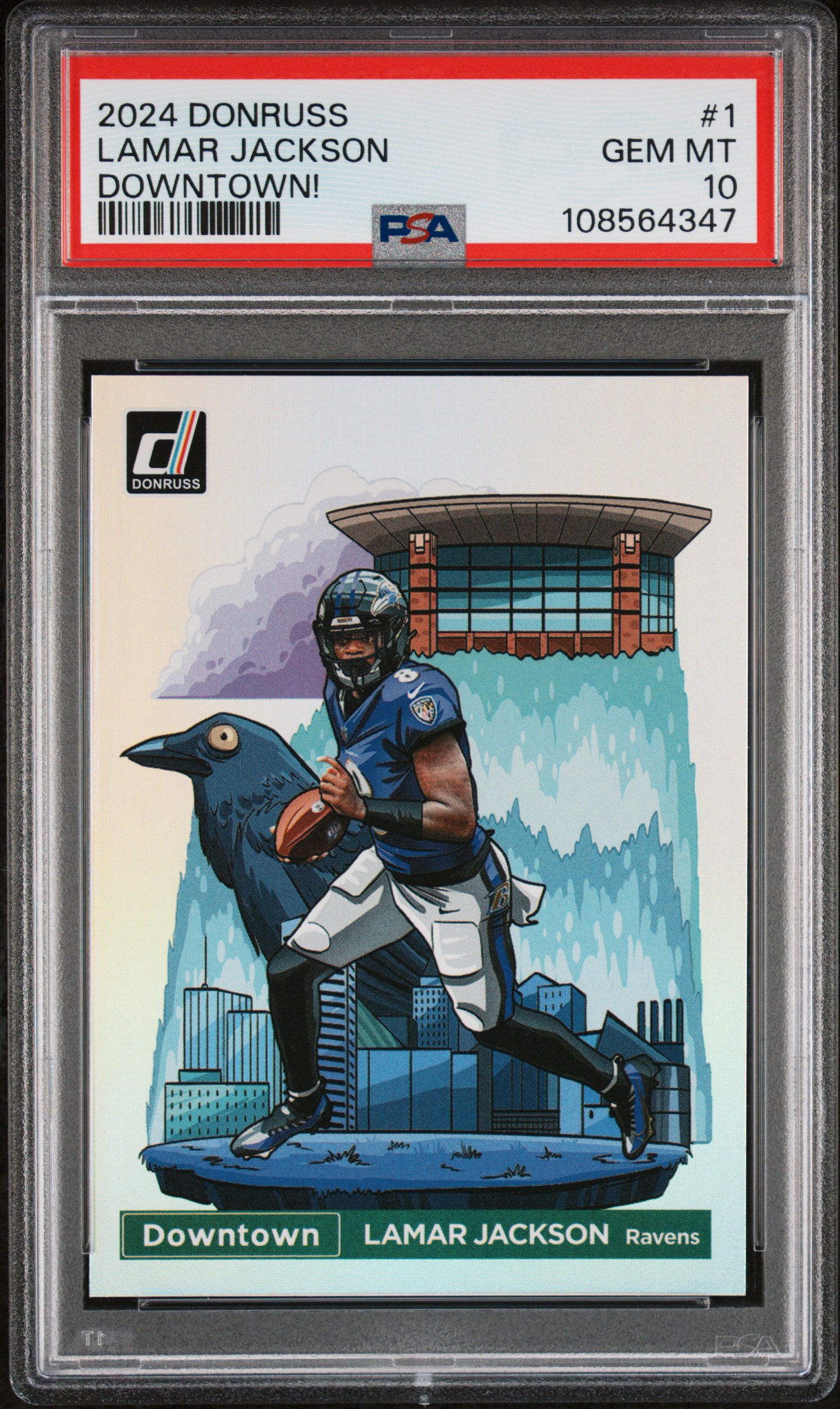 2024 Panini Donruss Downtown! Lamar Jackson #1 Gem Mt 10 front