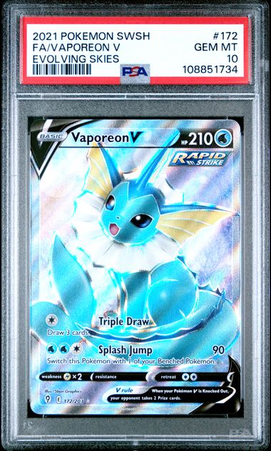 2021 Pokemon Sword & Shield Evolving Skies Fa/Vaporeon V #172 (Evolving Skies) Gem Mt 10 front