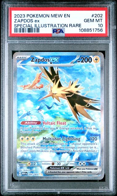 2023 Pokemon Mew En-151 Zapdos Ex #202 (Special Illustration Rare) Gem Mt 10 front