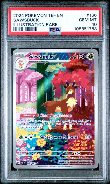 2024 Pokemon Tef En-Temporal Forces Sawsbuck #166 (Illustration Rare) Gem Mt 10 front