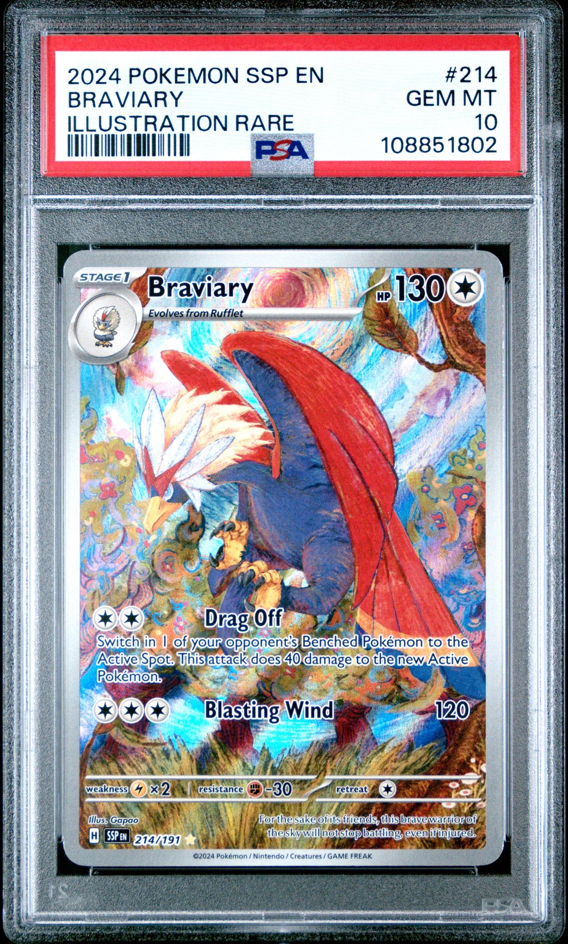 2024 Pokemon Ssp En-Surging Sparks Braviary #214 (Illustration Rare) Gem Mt 10 front