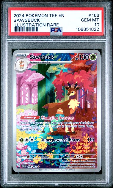 2024 Pokemon Tef En-Temporal Forces Sawsbuck #166 (Illustration Rare) Gem Mt 10 front