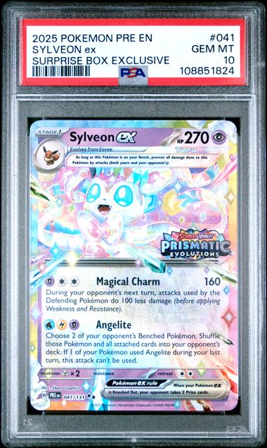 2025 Pokemon Pre En-Prismatic Evolutions Sylveon Ex #041 (Surprise Box Exclusive) Gem Mt 10 front
