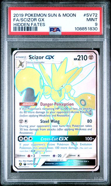 2019 Pokemon Sun & Moon Hidden Fates Fa/Scizor Gx #Sv72 (Hidden Fates) Mint 9 front