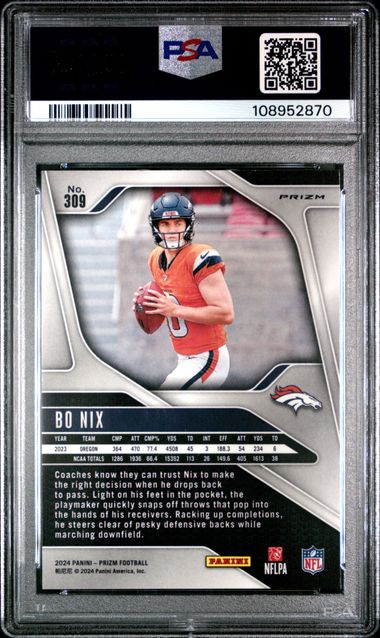 2024 Panini Prizm Bo Nix #309 (Red/White/Blue Prizm) Gem Mt 10 back