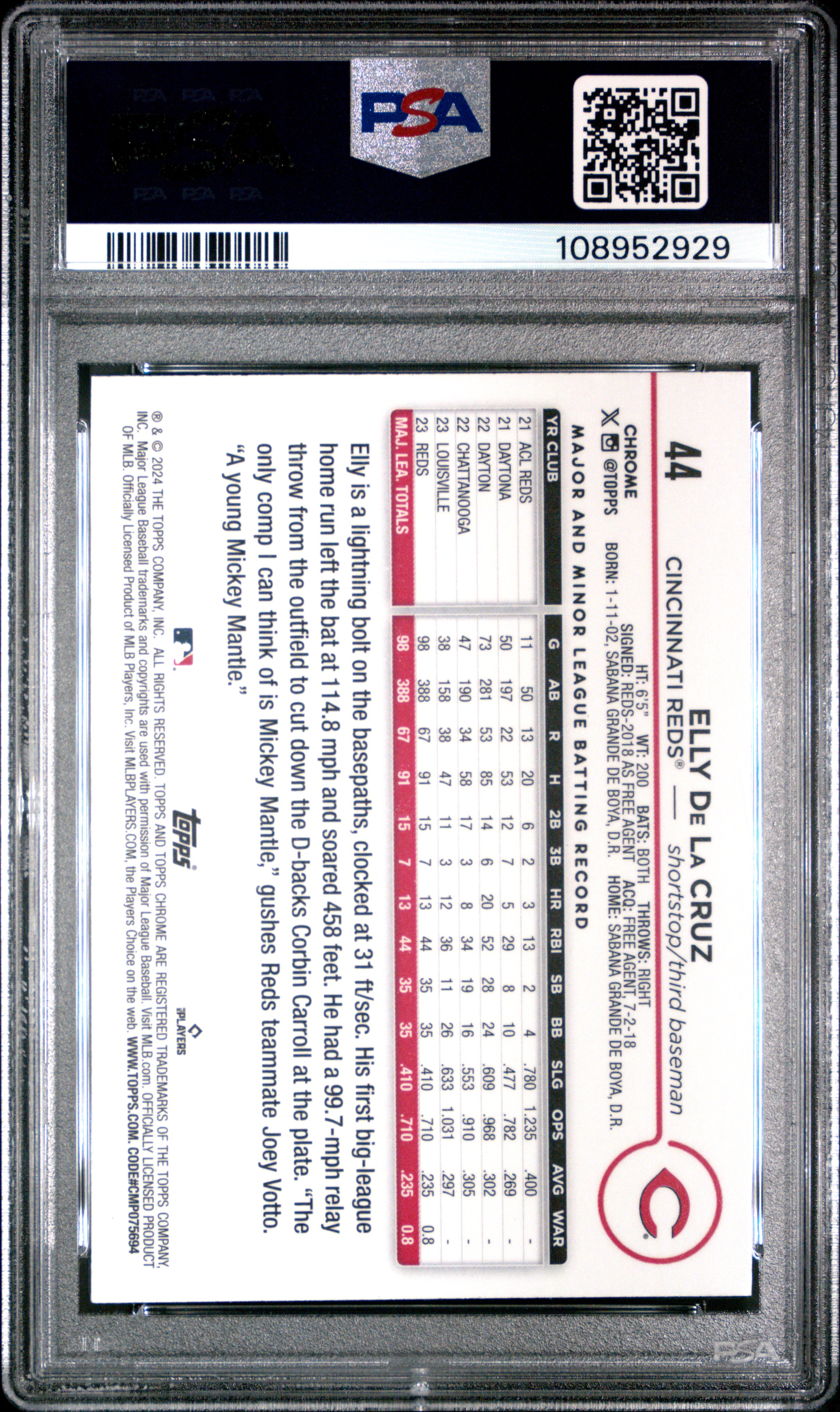 2024 Topps Chrome Elly De La Cruz #44 (Pink Refractor) Gem Mt 10 front